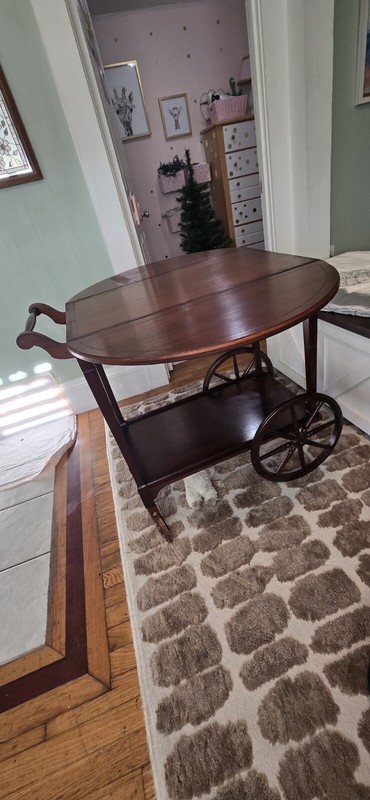 VINTAGE ANTIQUE WOODEN WAGON DROP LEAF TEA BAR SERVING CART