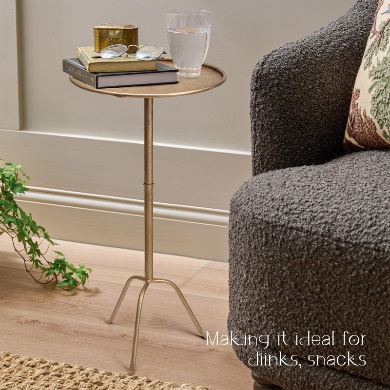 Antique Brass Metal Martini Side Table - Compact Art Deco, 12.5" Diameter, 27.5" gallery