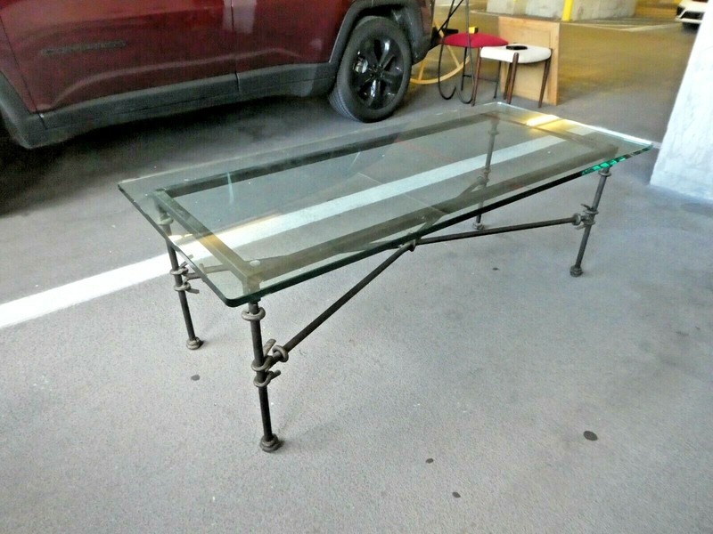 VINTAGE HOMMAGE TO GIACOMETTI SCULPTURAL IRON COFFEE TABLE gallery