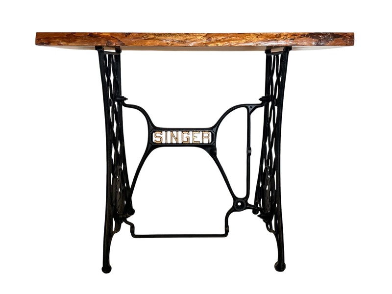 Live Edge Pine Table Top w/ Antique Singer Sewing Machine Base / Pickup/Shipping gallery