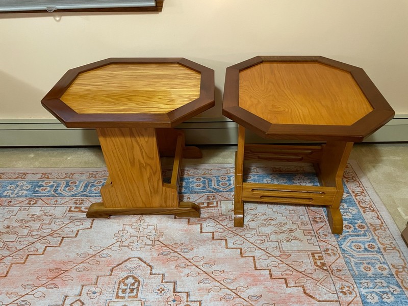 VTG HANDMADE HANDCRAFTED SOLID OAK & CHERRY HARDWOOD END TABLES 24X23″