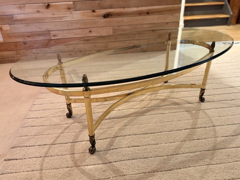 Vintage Labarge Hollywood Regency Brass & Glass Hooved Feet Coffee Table 60’MCM