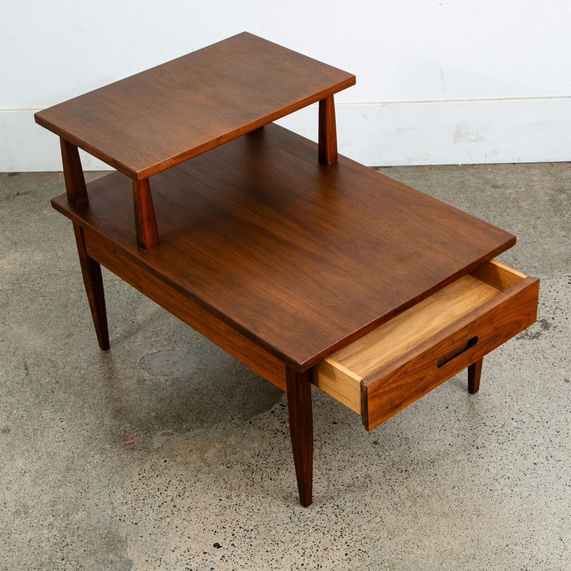 Mid Century Modern Nightstand End Side Table Lane StepUp Walnut Drawer Widdicomb gallery