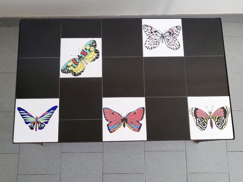 Vintage Coffee Table 1950 Ceramic & Metal Butterflies 50S 1950S gallery