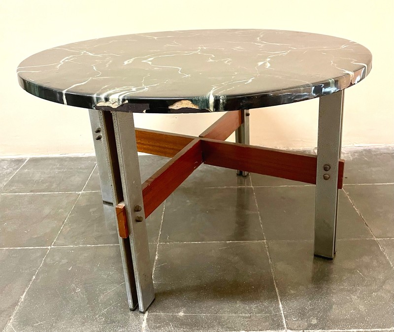 RATIONALIST DESIGN TABLE. IMITATION MARBLE AND STEEL. SPAIN. TWENTIETH CENTURY