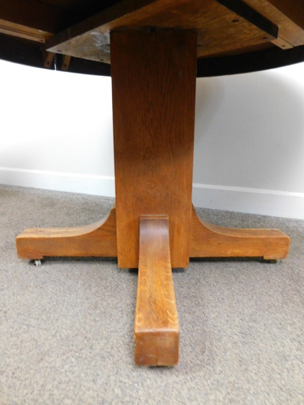 Antique Solid Oak 48" Mission Arts Crafts Round Dining Table Pedestal Base SHIPS gallery