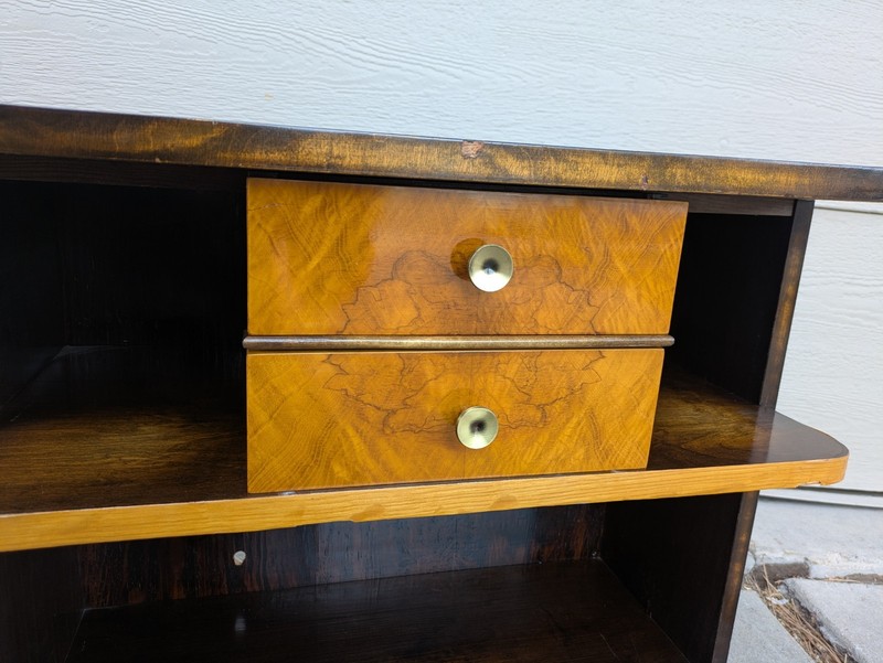 Vintage 1930s Art Deco Streamline Waterfall Nightstand End Table Burl Veneer F56 gallery