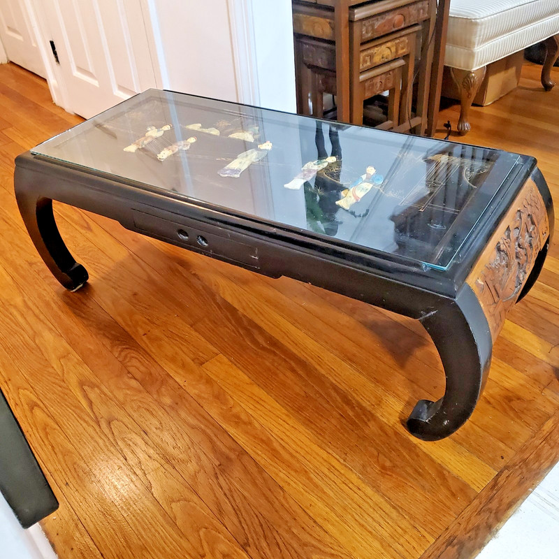 Vintage Asian Chinoiserie Hand Carved Cocktail Coffee Table