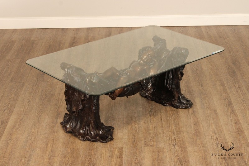 Classical Style Cast Bronze Sleeping Putti Glass Top Coffee Table gallery