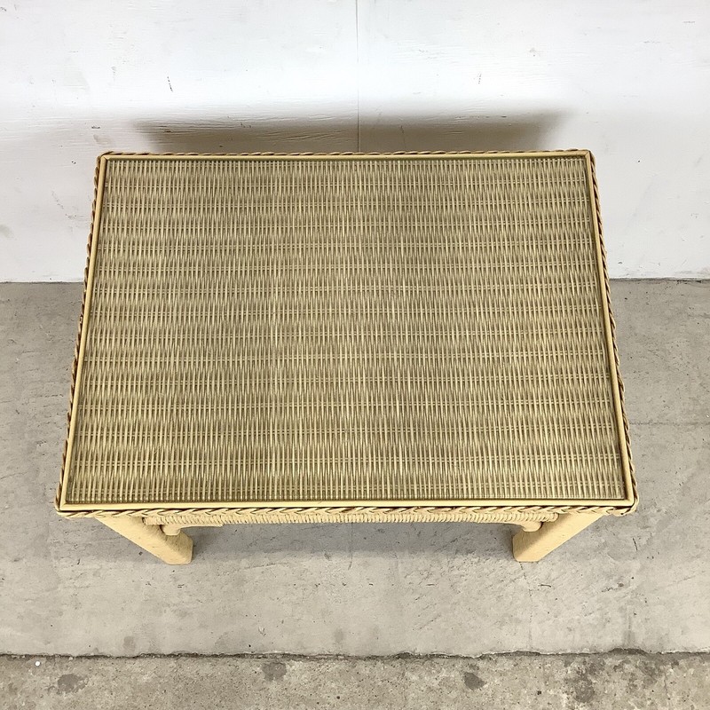 Boho Modern Henry Link Style Wicker and Glass Top Side Table gallery