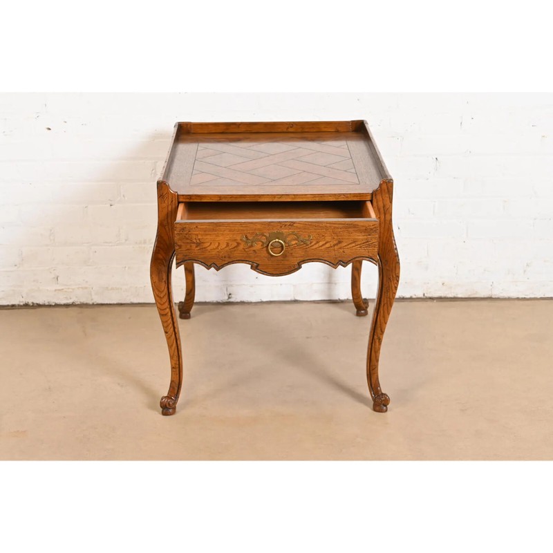 Baker Furniture French Provincial Louis XV Carved Oak and Burl Wood Tea Table gallery