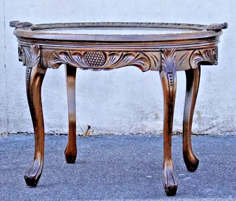 Walnut Heavily Carved Serving Tray Coffee Table
