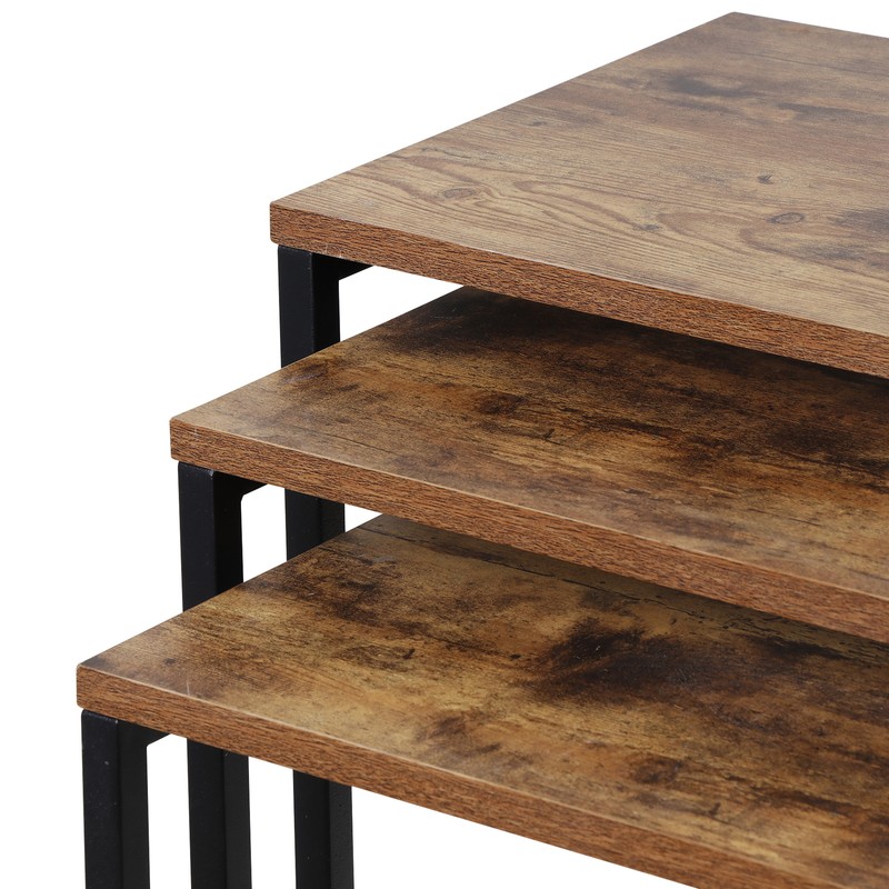 Stackable End Table Brown C-shaped Coffee Nesting Table Set of 3 w/Metal Frame gallery