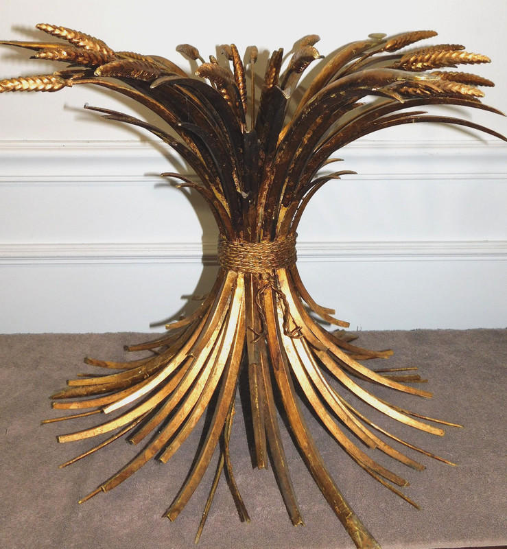 VINTAGE MCM HOLLYWOOD REGENCY SHEAF OF WHEAT GOLD METAL ACCENT TABLE BASE ONLY gallery