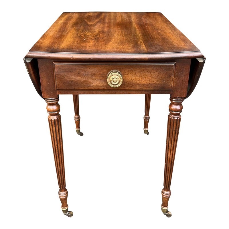 Vintage Late 20th Century Statton Brown Wood Drop-Leaf Side Table with Drawer