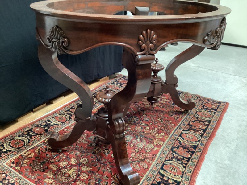 Antique Victorian large marble top table mahogany circa 1850 attributed to Meeks gallery
