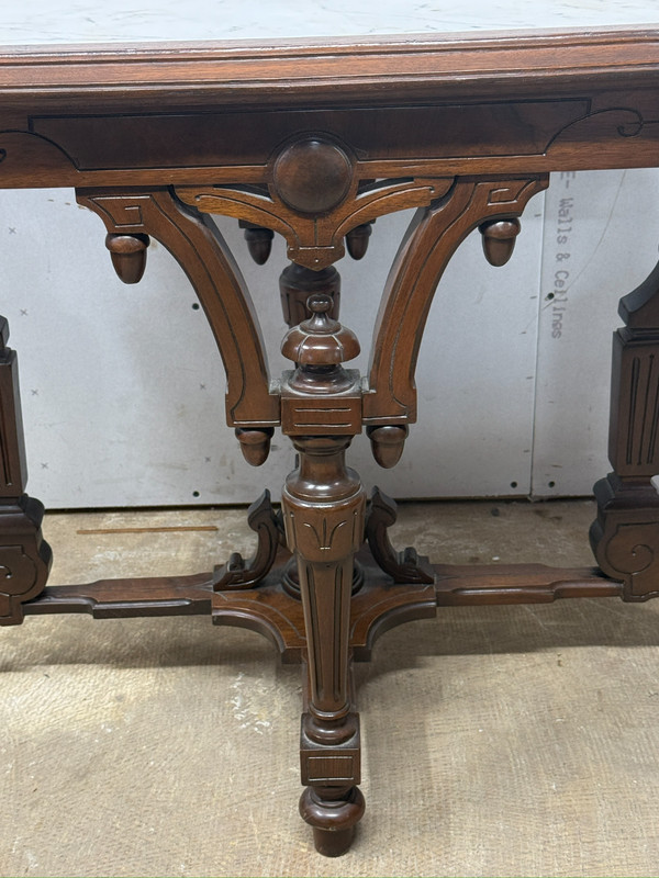 antique Rennaissance revival Victorian walnut parlor center table marble 1870 gallery