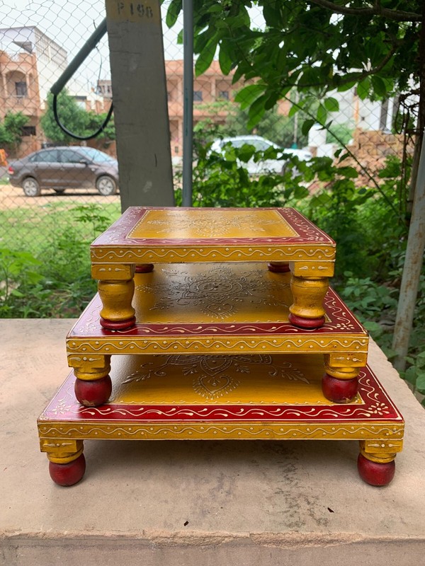 Wooden Chowki Set Indian Traditional Painted Bajot Handmade Decorative Stool gallery