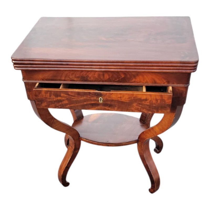 19th C American Empire Flame Mahogany Center Table w/ New Leather Top