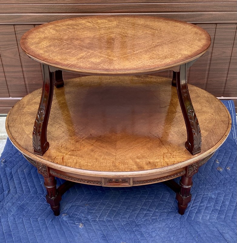 Antique 2-Tier Mahogany & Oak Table With Removable Serving Tray Top & Pullouts gallery