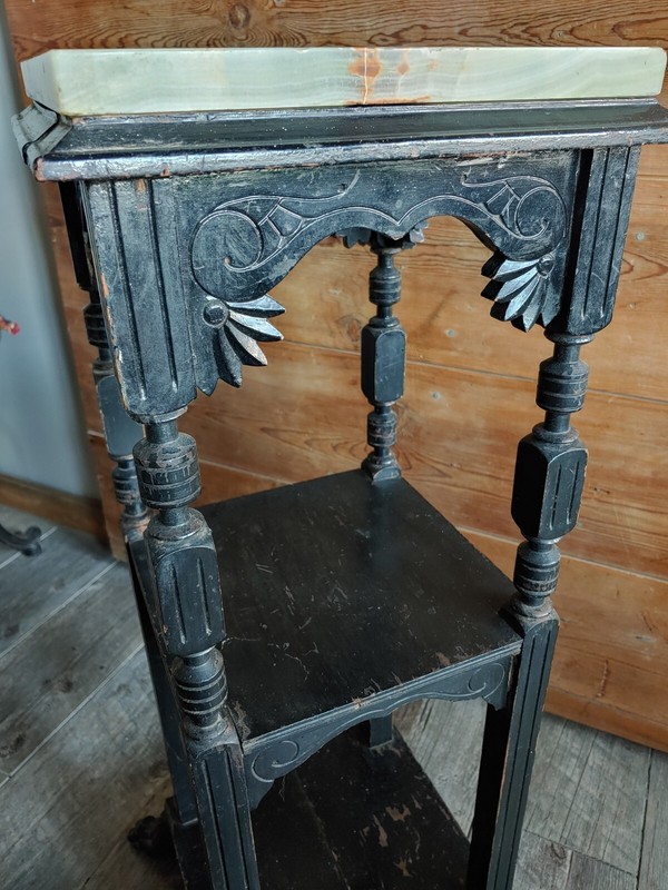 Antique Eastlake? Victorian 3-tier Plant Stand, Parlor Table with Marble Top gallery