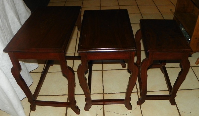 Teak Nesting Tables / Side Tables with Brass Inlay (RP) (T424)