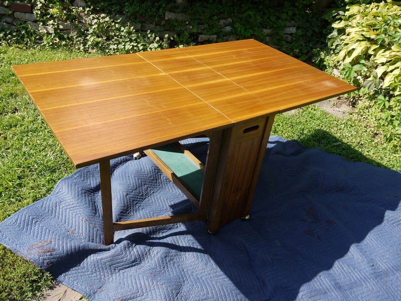 VTG Mid Century DANISH Modern Book Match TEAK Drop Leaf APT Tambour STUDIO Table
