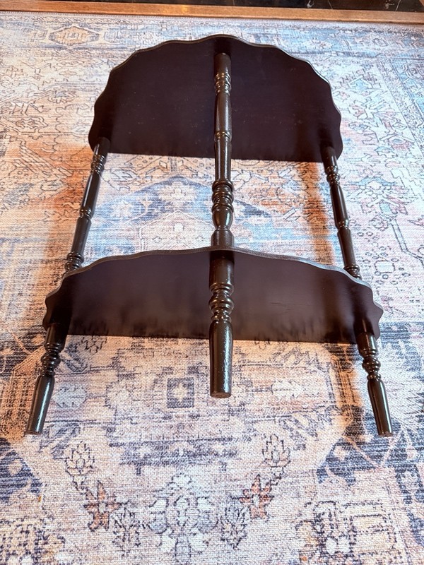 Rare Refinished Vintage Double Shelf Demilune Half Moon Entry or Hall Table gallery