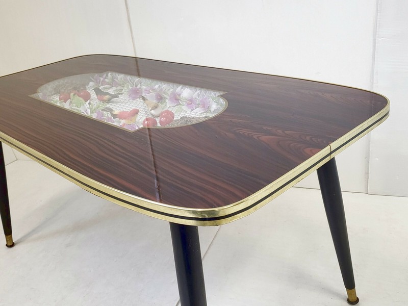 Vintage Coffee Table With Birds 1960 Wood Glass & Formica 60S 1960S gallery