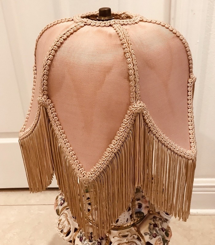 Antique Victorian French Style Lamp Shade 6 Leaf ￼Fringe Pink 11” x 7.5” ￼￼ gallery