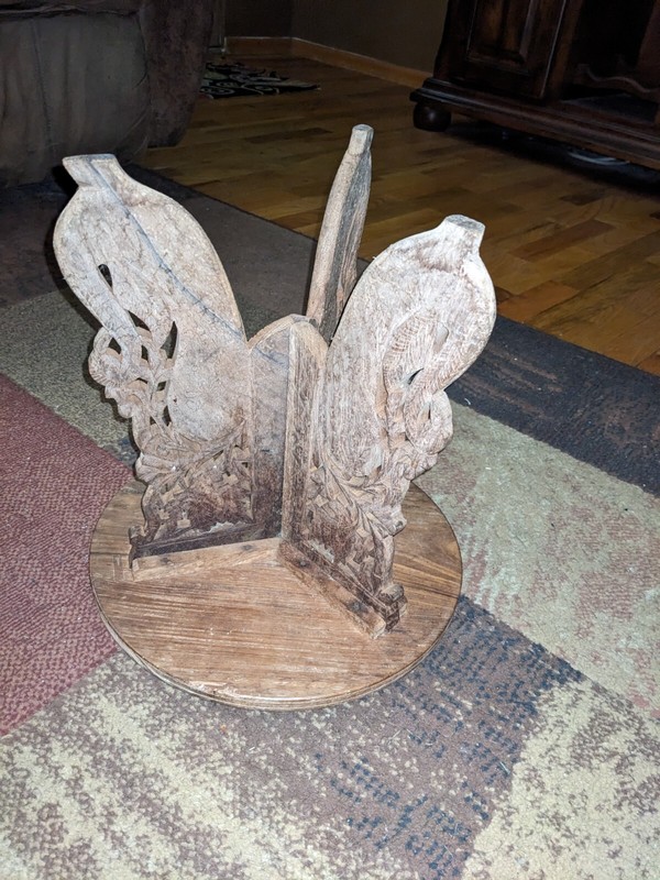 VTG Hand Carved Sheesham Wood Inlay Plant Stand 12" x 12" India Folding gallery