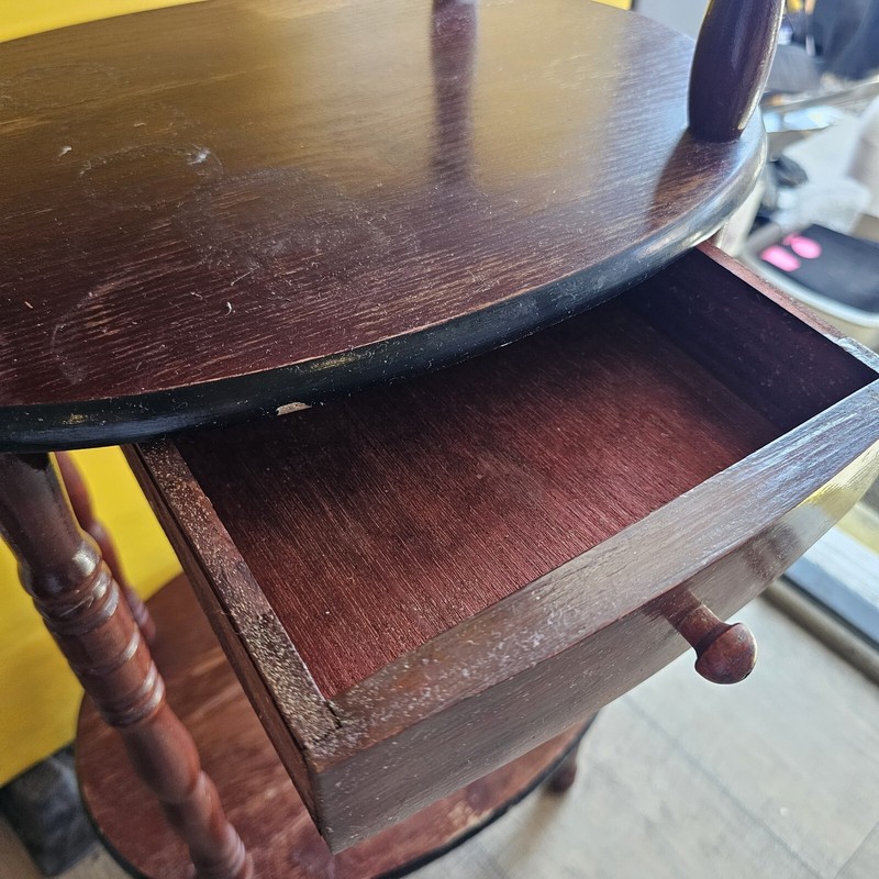 Vintage Table Tier 3 Levels Accent Table And Little Drawer Used Fair Condition/ gallery