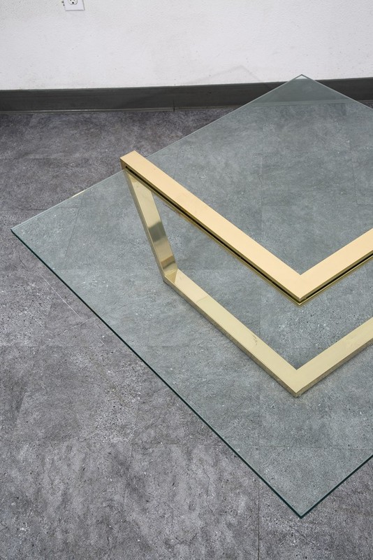 Mid Century Modern Coffee Table Square Large Brass Gold Glass 80s Vintage Mcm gallery