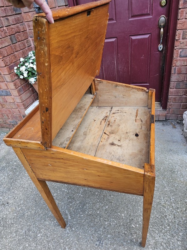 ANTIQUE PINE SLANT TOP DESK AMERICAN PRIMITIVE FLIP STORAGE WORK PLANTATION DESK gallery