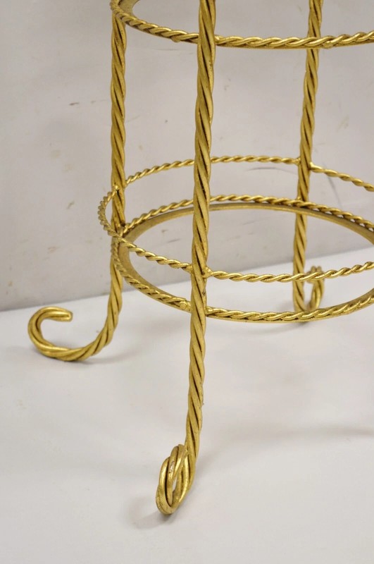 Vintage Italian Hollywood Regency 3 Tier Gold Iron Rope Tassel Stand Side Table gallery