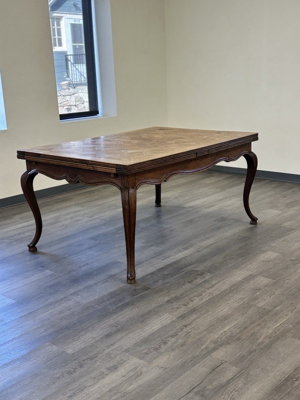 Vintage French Provincial Draw-Leaf Dining Table – Solid Wood, Parquet Top