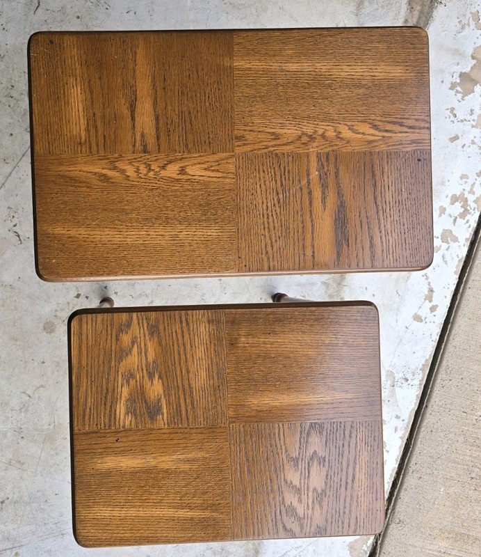Solid Wood Parquet Top Oak Nesting Tables Antique