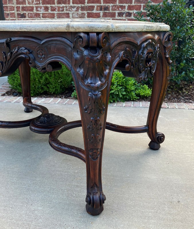 Antique French Console Entry Table Marble Top Carved Walnut Foyer Sofa Excellent gallery