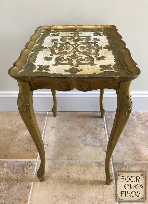 Vintage Italian Florentine Accent Table Gold Gilt Tones & Off White, Ornate gallery