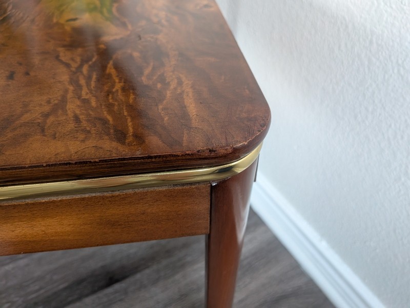 Mid-Century Modern Burr Walnut Side Table | Brass Trim | Vintage 1950s | Accent gallery