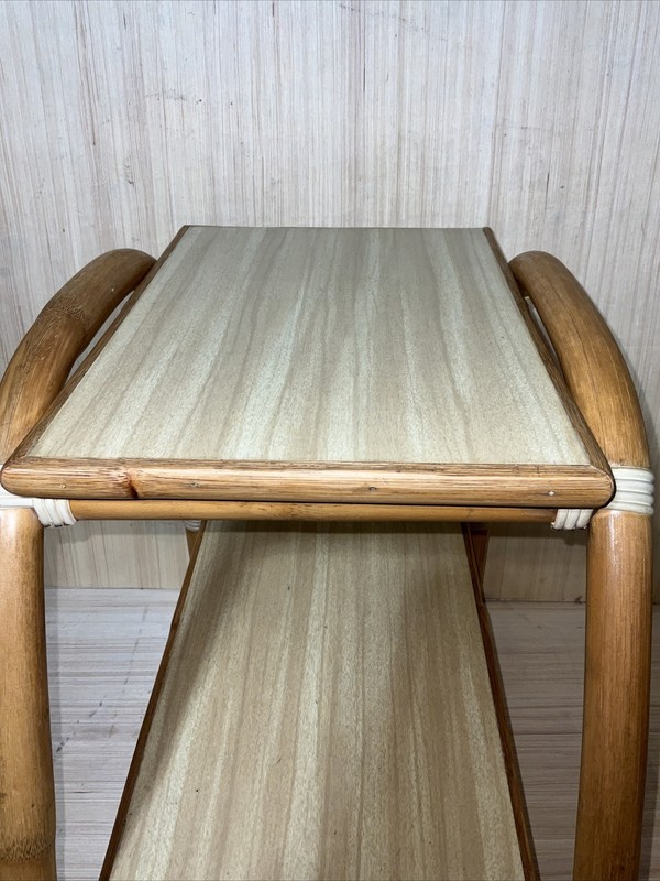 Vintage Bamboo Rattan Side Table Vogue Boho End Table 2 Tier Casual Furniture ￼ gallery