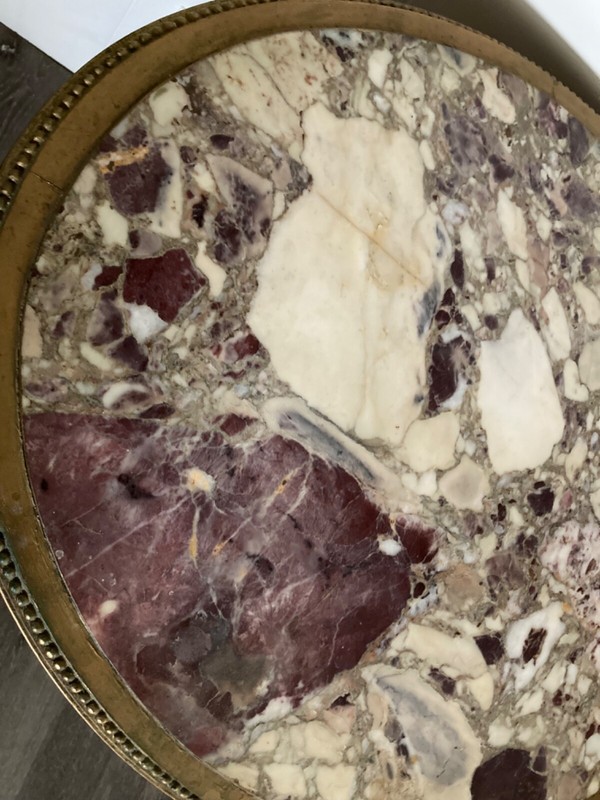 Antique French-made Louis XVI Purple & Pink Brecciated Marble Oval Center Table gallery