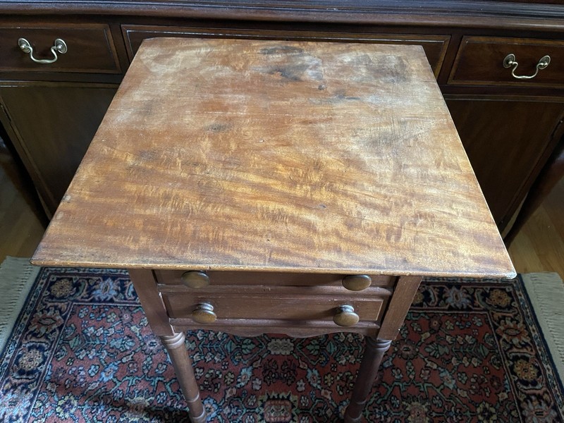 Tiger Maple And Cherry Antique Nightstand Or Work Table Circa 1840’s gallery