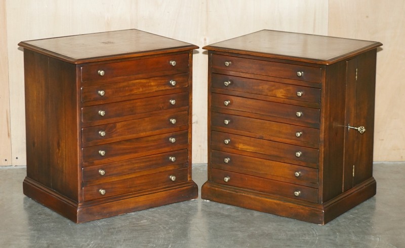 UNIQUE PAIR OF LOCKABLE THEODORE ALEXANDER NIGHTSTAND COLLECTORS DRAWERS TABLES gallery