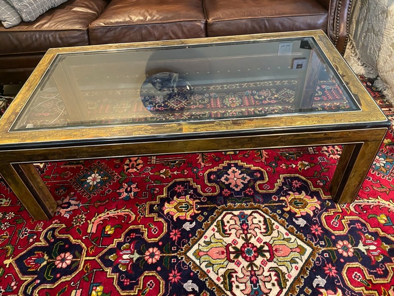 Vintage Bernhard Rohne Etched Acid Brass Coffee Table, 54″ x 28 1/2″ x 17 1/2″