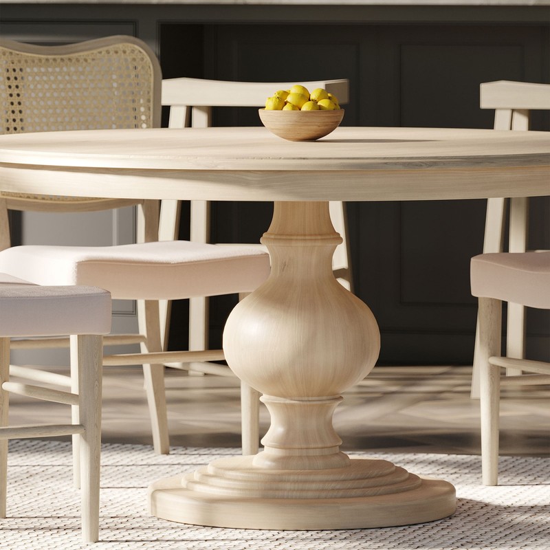 Maven Lane Zola Traditional Round Wooden Dining Table in Antiqued White Finish gallery