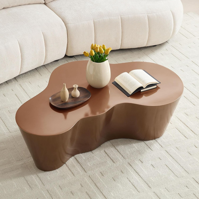 Mid-Century Modern 50″ Irregular Shape Coffee Table, No Assembly, Brown