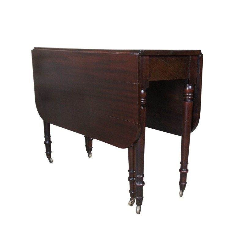 Antique American Sheraton Mahogany Drop Leaf Gate Leg Dining Table Console 46" gallery