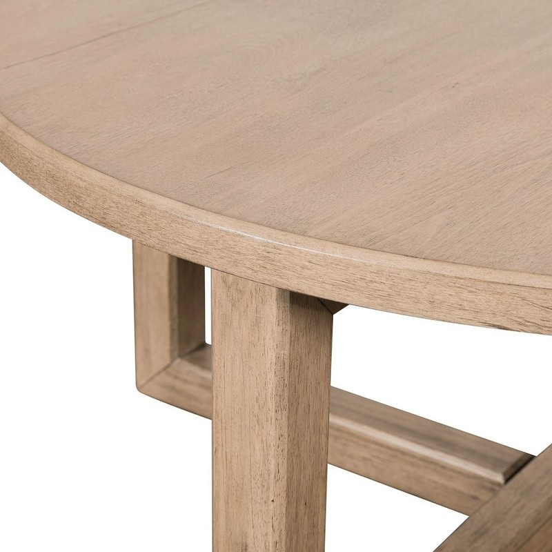 Living Room Round Cocktail Table Center Trestle - Barley Buff Birch Wood gallery