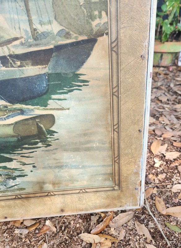 VTG 20s - 40s Wooden Card Table TOP only Sailing Fishing Boat Nautical Cabin gallery